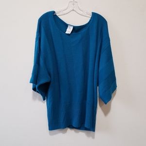 Just My Size Wide Sleeve Loose Knitwear Tunic Sweater in Venice Blue Women's 3X
